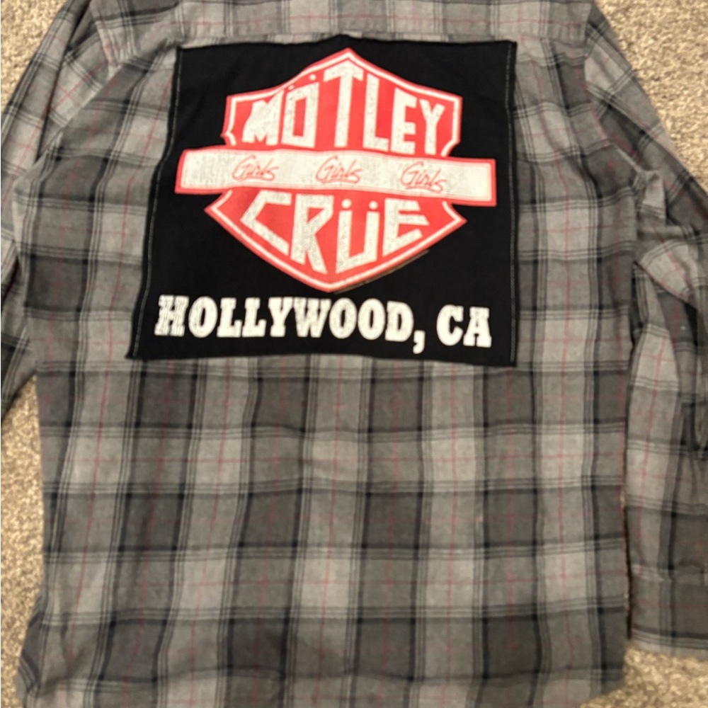 Motley Crue Black and Gray Plaid Flannel